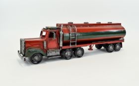 Jayland - Handmade Vintage Tin Plate Petrol Tanker / Lorry In Red Colour way. Features Hand