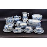 Wood and Sons Blue and White Yuan Pottery Part Dinner Set comprising 10 dinner plates, 2 sandwich