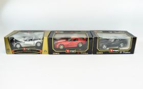 Three Collectable Burago Cars. Scale 1/18 A Silver, BMW M Roadster. Part of the Gold Collection.