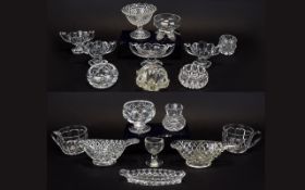 A Large Collection Of Vintage Cut Glass Items 18 in total to include two small faceted gravy