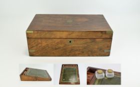 Victorian Period Walnut Cased Writing Slope with brass mounts and key. With fitted interior complete