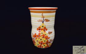 Clarice Cliff Hand Painted Nice Shaped Ribbed Vase Orange/yellow 'Hydrangea' circ 1934 Bizarre
