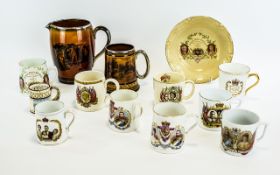 A Mixed Collection of Royal Commemorative Ceramics, 13 in total, to include several vintage cups,