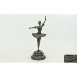 Elegant Bronze of a Beautifully Poised Ballet Dancer on her toes, it has the name 'Aldo Vitaleh'
