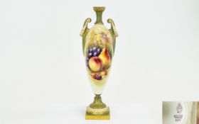 Royal Worcester Handpainted And Signed Tall Twin Handle Classical Shaped Vase Fallen Fruits still