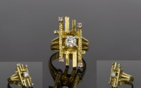 14 Carat Gold Designed Bespoke Made Diamond Ring from the 1960's central single round cut diamond of