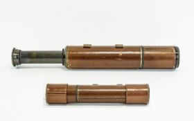 Hillary Everest 25x 40x two draw brass and leather covered telescope, blacked brass, engraved '