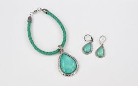 Russian Amazonite Charm Drop Bracelet and Earrings, the light aqua colour amazonite cut as pear drop