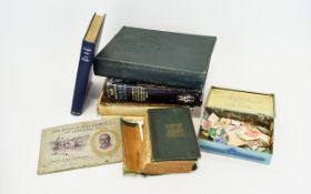 Small Mixed Lot Comprising Odd Stamps, Cigarette Cards, Books To Include Robinson's New Family
