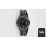 Karl Lagerfeld Ladies Black Ion -Steel Karl 7 Wrist Watch. Features Concealed Clasp Bracelet,