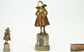 Hans Keck; German. Early 20thC Gilt Bronze And Ivory Figure Of A Dutch Girl, Raised On A Marble