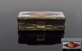 A 19th Century Rectangular Shaped And Hinged Ivory Snuff Box with Push Button to Open, inlaid floral