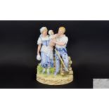 Heubach - German Late 19th Century - Very Fine Quality Bisque Figure - Young Couple with Baby,