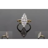 Antique Period 18ct Gold Set Marquise Shaped Diamond Cluster Ring Set with old and cushion cut