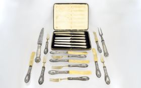Boxed Set Of Silver Handled Butter Knives Together With A Collection Of Flatware