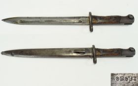 Anglo Indian WWI Bayonet With Steel Scabbard (please see photo for marks on hilt and blade). 15.5