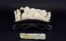 Japanese Late 19th Century Very Fine Carved Ivory Figure of a Sleeping Buddha and His Attendants.