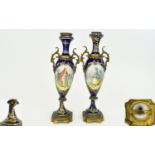 Royal Vienna - 19th Century Signed Pair of Hand Painted Vases, The Central Painted Panels of a