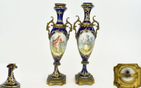 Royal Vienna - 19th Century Signed Pair of Hand Painted Vases, The Central Painted Panels of a