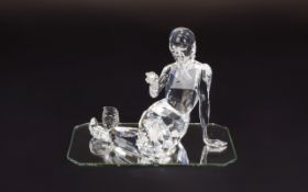 Swarovski Silver Cut Crystal Figure 'Fables and Tales' Mermaid Holding A Pearl . Designer Mario