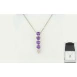 Ladies 9ct White Gold and Amethyst and Diamond Drop Pendant,