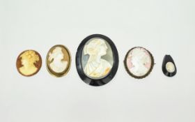 Collection Of Four Cameos, Two Base Metal Brooches
