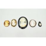 Collection Of Four Cameos, Two Base Metal Brooches