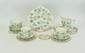 Minton Vanessa Part Teaset 5676. Includes 2 tea cups, 6 saucers, 3 side plates, 3 oval dishes,