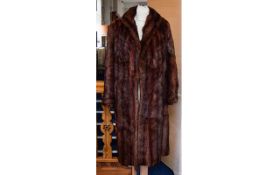 Rabbit Fur Coat, Ladies 3/4 length Coney fur coat in striped russet brown. Features revere collar,