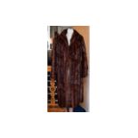Rabbit Fur Coat, Ladies 3/4 length Coney fur coat in striped russet brown. Features revere collar,