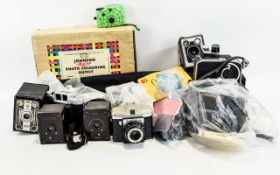 Collection Of Cameras And Related to Include Johnson Photo Colouring Outfit, Minolta 7, Taron,