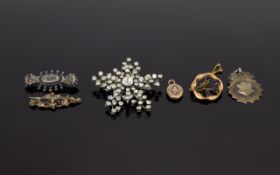 Small Mixed Lot Comprising 9ct Brooch, Bar Brooch, Silver Brooch, Silver Fob And a Small Picture