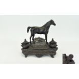An Early 20th Century Attractive Spelter Desk Top - Twin Ink Well Stand, with Well Modelled Bronze