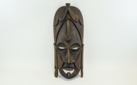 African Early 20th Century Large Hand Carved Wooden Tribal Wall Mask - Please See Photos. Well