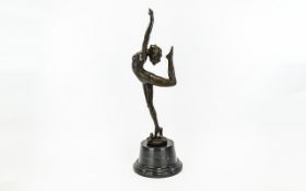 20thC Fine Detailed and Impressive Reproduction Bronze Figure of the Snake Dancer raised on a marble