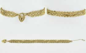 Ladies 9ct Gold Nice Quality Ornate and Fancy Bracelet with Padlock / Safety Chain. Fully