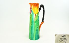 H J Wood Handpainted Tulips Designed Tall Jug circa 1910. Shape number 1288. Stands 12 inches high