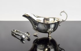 Elkington & Co Silver Sauce Boat with Scroll Handle, Raised on Shell and Web Feet, of Nice