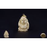 Antique Period - Well Carved Ivory Buddha Figure Pendant, Set In High Ct Gold Mounts - Please See