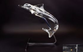 Daum France Art Glass Dolphin Figure 1970's/80's figure in the form of a leaping dolphin with
