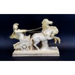 Resin Figure Of Roman Soldier Riding A Chariot Marked 'A. Santini', finished in cream resin to