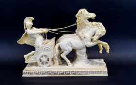 Resin Figure Of Roman Soldier Riding A Chariot Marked 'A. Santini', finished in cream resin to