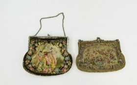 Edwardian Pair of Needlepoint Ladies Petit Point Fabric Evening Bags / Purses with Floral and