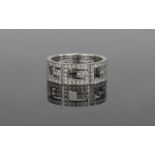 18ct White Gold Diamond Gucci Style Ring, Continuous Band Of Letter ''G'' Pave Set With Round Modern