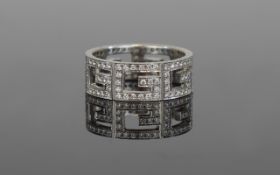 18ct White Gold Diamond Gucci Style Ring, Continuous Band Of Letter ''G'' Pave Set With Round Modern