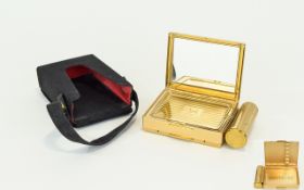 Vintage Stratton Triple Compact/Minaudiere 1950's Gold tone metal triple compact with mirror and