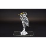 Swarovski Silver Crystal Impressive Bird Figure 'Feathered Friends' Collection Heron Amber beak