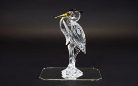 Swarovski Silver Crystal Impressive Bird Figure 'Feathered Friends' Collection Heron Amber beak