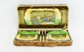 Staffordshire Sandwich/Cake Set, Decorated Forrest Scene To The Front, Marked L & Sons Hanley,