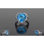 14ct White Gold Diamond Topaz Ring, Set With A Heart Shaped Topaz, (Approx 6.